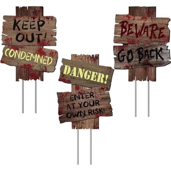 Halloween Decorations Outdoor Beware Yard Signs, 3 Pieces 17" x 13" Large Size - Picture 1 of 7